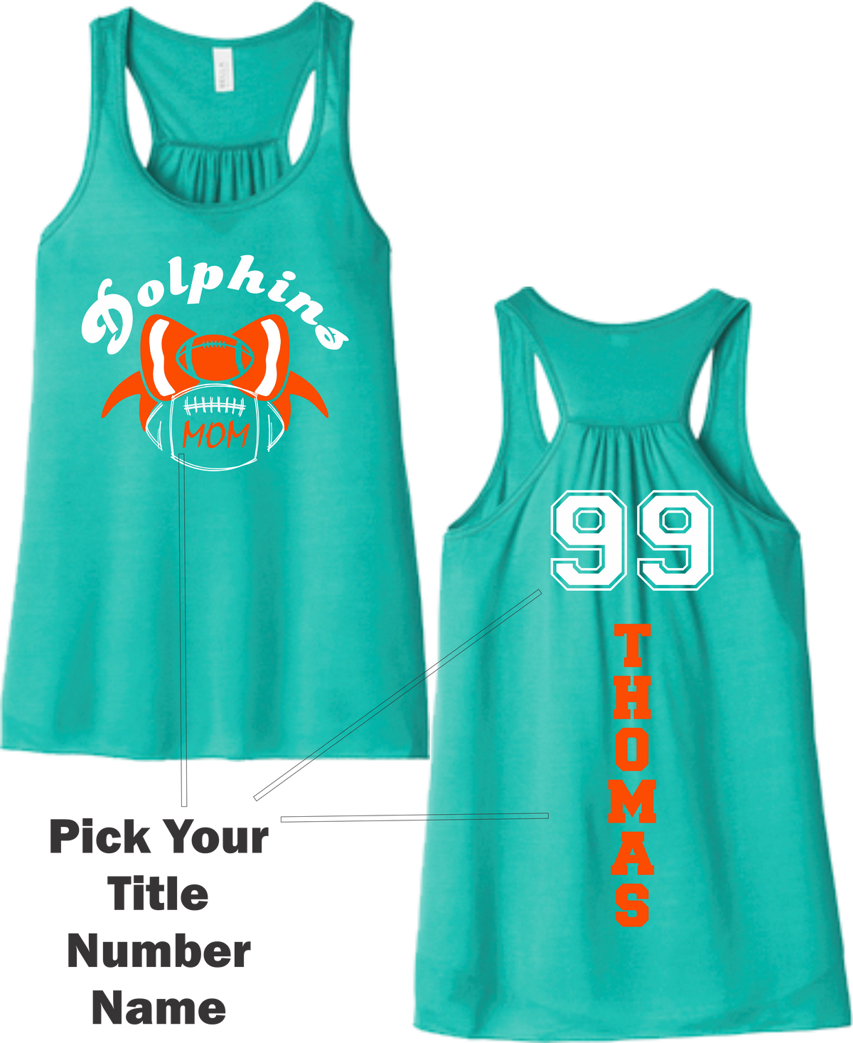 Personalized Dolphins Ladies Flowy Back Bella Canvas Tank Top or T Shirt